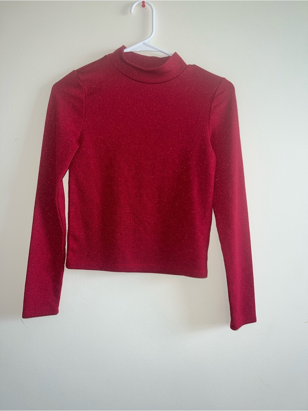Girl’s Sparkle Mock Neck Long Sleeve Top - Red